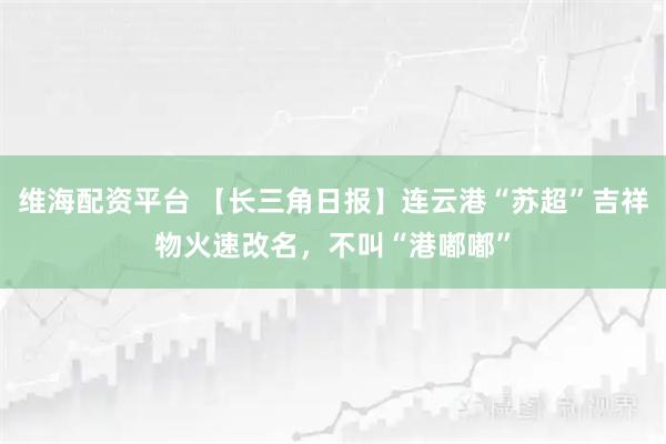 维海配资平台 【长三角日报】连云港“苏超”吉祥物火速改名,不叫“港嘟嘟”